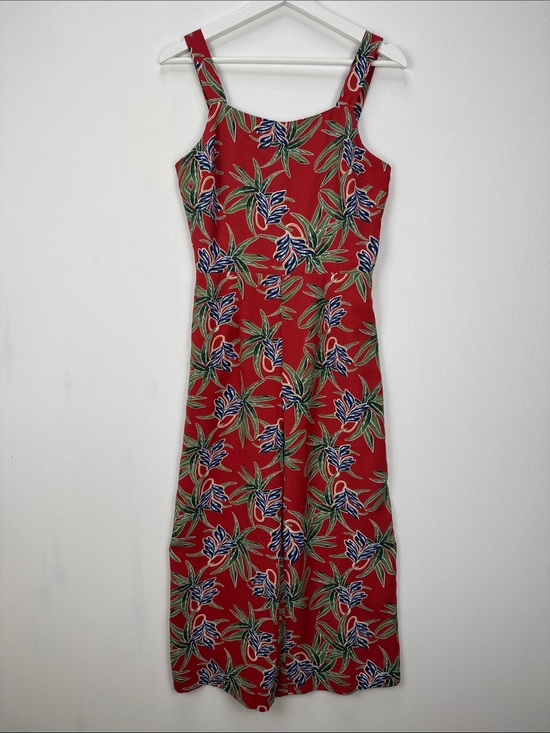 Pants - Moon River Tropical Floral Wide Leg Jumpsuit Women Small Red Smocked Back